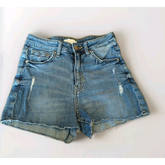 H&M Denim Jean Shorts Womens 4 Blue Cutoff Medium Wash Distressed Summer - Picture 1 of 6